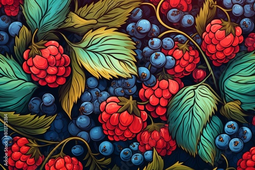 Spaced out berries, bright summer colors, seamless vector pattern for textile and paper printing , pattern