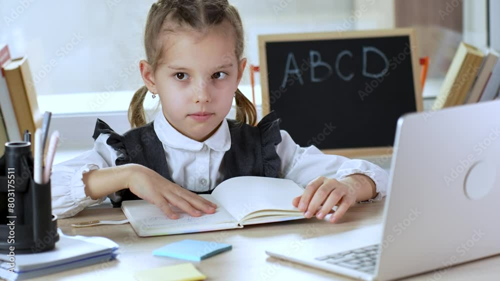 Tired child doesn't want to study. Annoyed pupil tired showing caprice emotion Tired child doesn't want to study. Annoyed pupil tired showing caprice emotion
