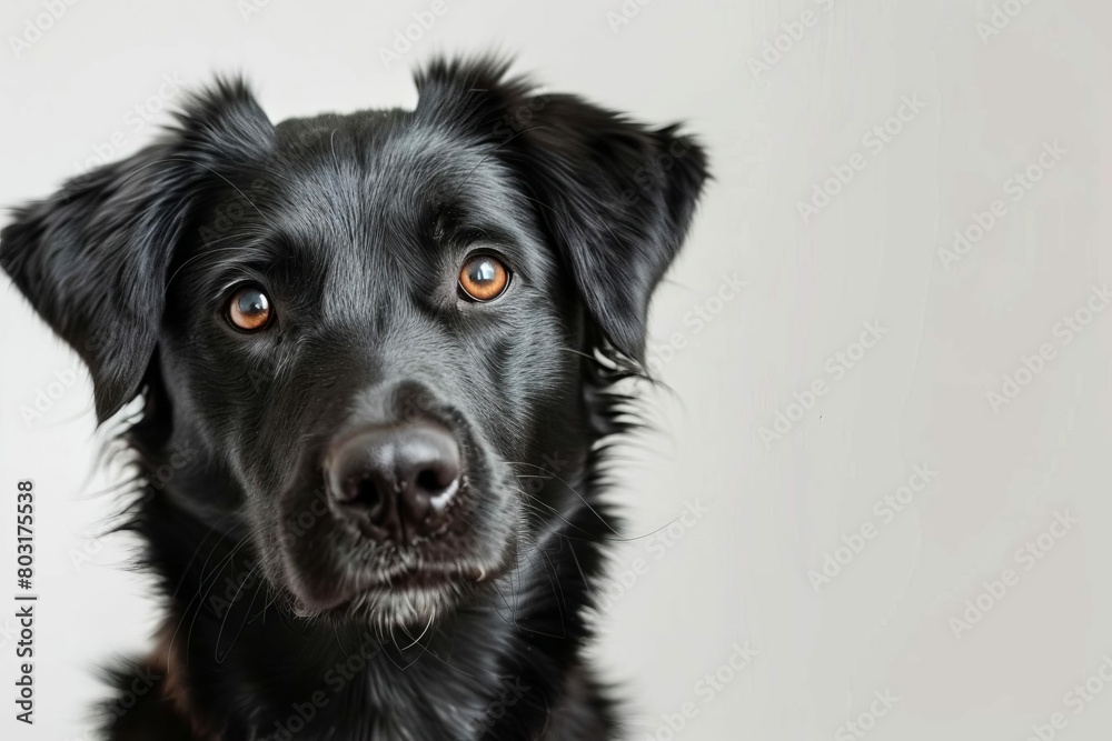 adorable black australian shepherd and labrador mixed breed dog cute pet portrait isolated on white background animal photography