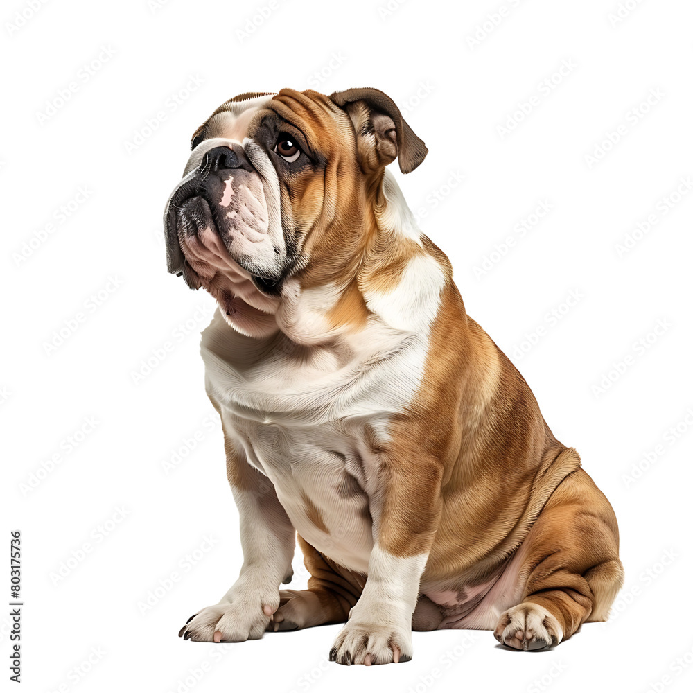 Front view of a Bull dog sitting on isolated transparent background Front view of a Bull dog sitting on isolated transparent background