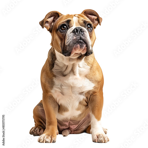Front view of a Bull dog sitting on isolated transparent background © Rafay