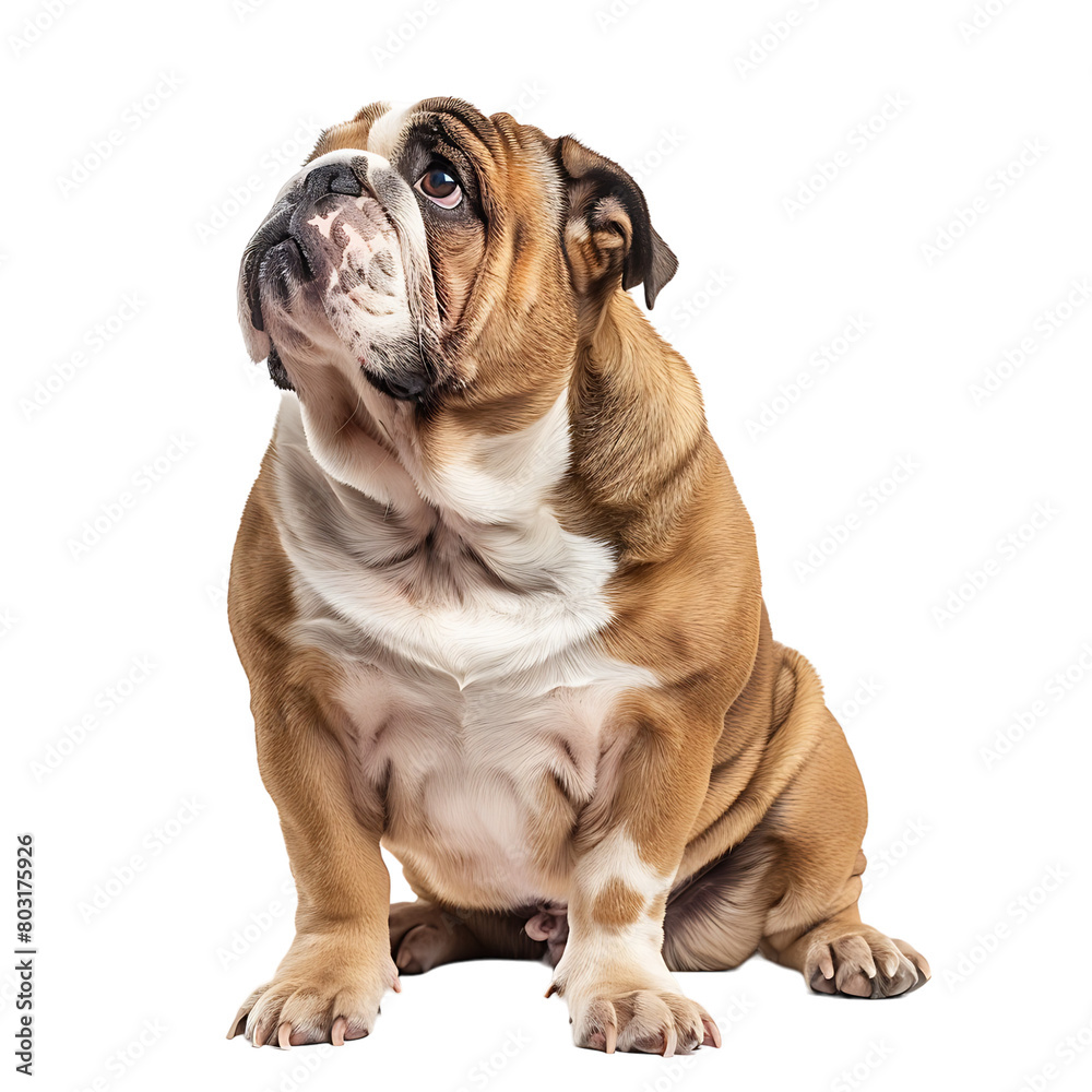 Obraz premium Front view of a Bull dog sitting on isolated transparent background