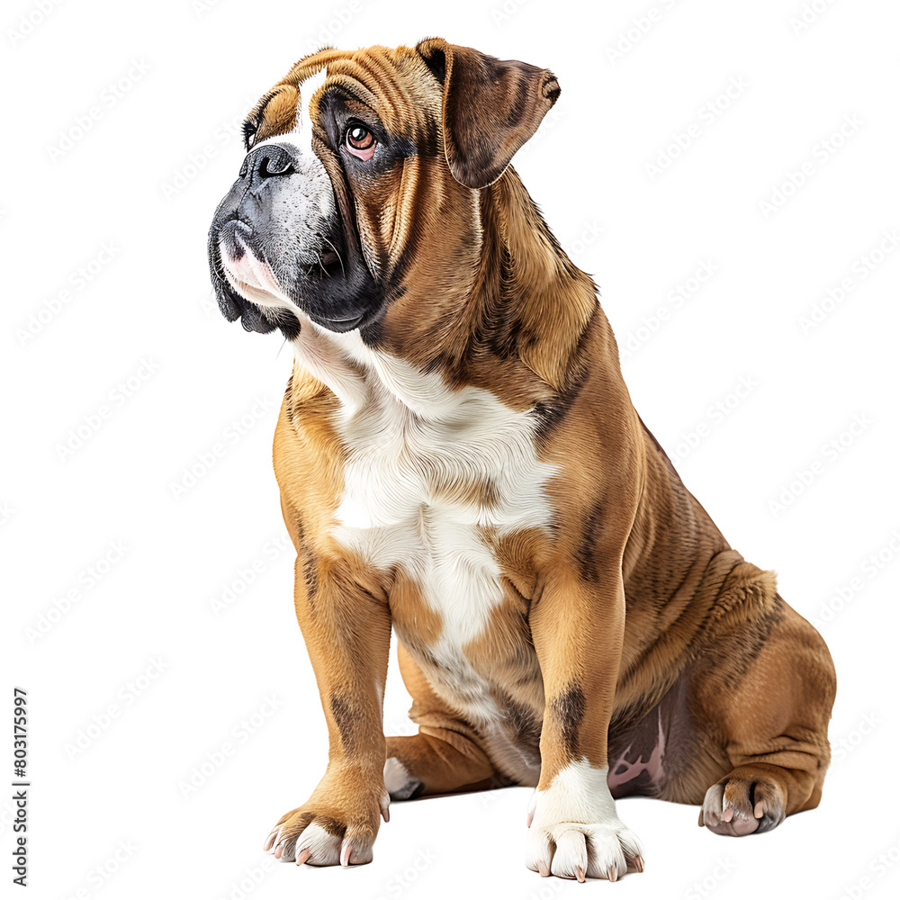 Front view of a Bull dog sitting on isolated transparent background Front view of a Bull dog sitting on isolated transparent background