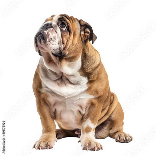 Front view of a Bull dog sitting on isolated transparent background