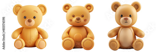 PNG teddy bear 3d icons and objects collection, in cartoon style minimal on transparent, white background, isolate