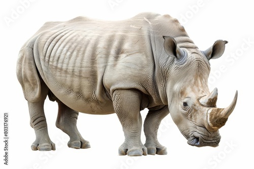 adult rhino isolated on white background endangered african savanna species clipping path