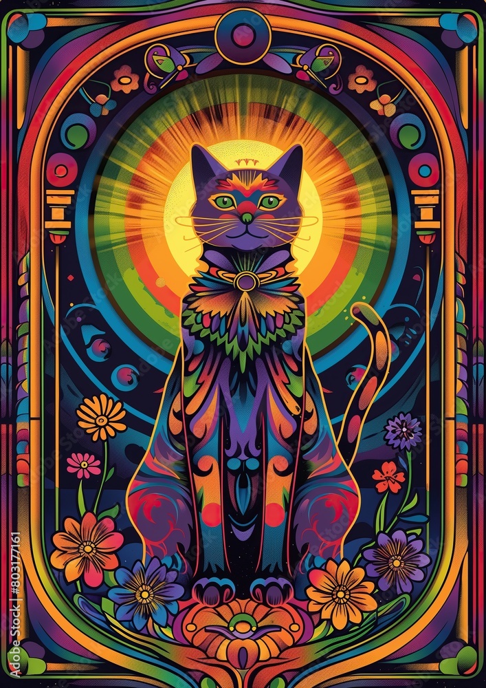 Fototapeta premium Photo of a bright stylish poster with a cat