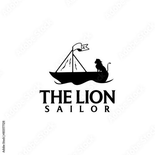 Lion sailor classic boat logo design