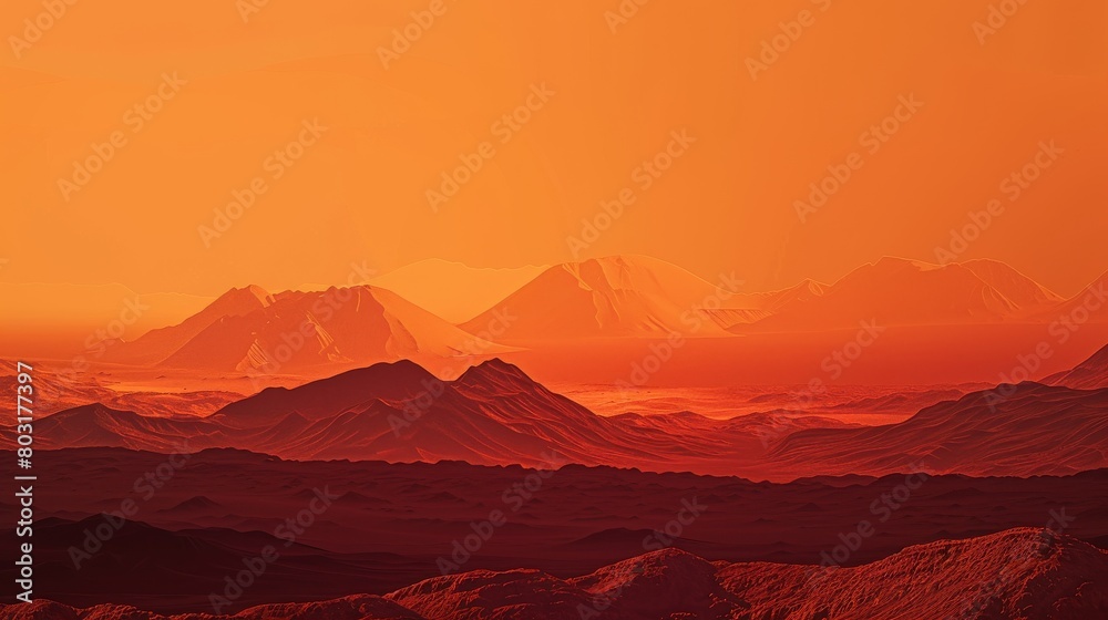 Stunning minimalist silhouette of mountain ranges under a vibrant sunset