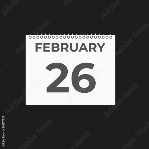 February 26 calendar reminder. 26 February daily calendar icon template. Calendar 26 February icon Design template. Vector illustration
