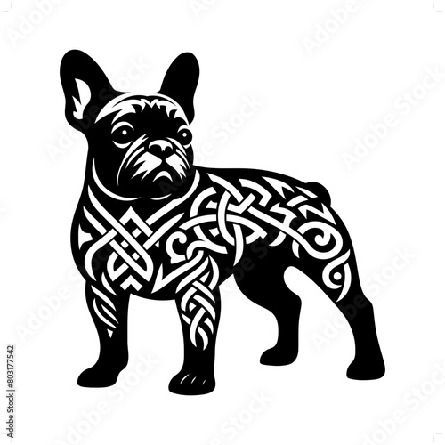 french bulldog silhouette in animal celtic knot, irish, nordic illustration