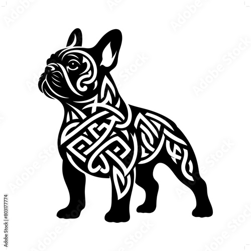 french bulldog silhouette in animal celtic knot, irish, nordic illustration