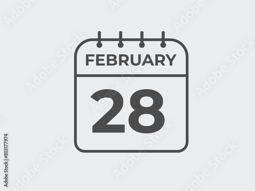 February 28 calendar reminder. 28 February daily calendar icon template. Calendar 28 February icon Design template. Vector illustration
