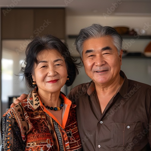 Lovely mature asian couple at cozy home