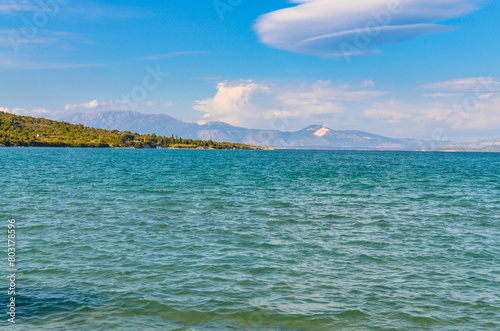 scenic view of Ildir Bay and Karaburun Peninsula from Ardic (Izmir province, Turkiye)