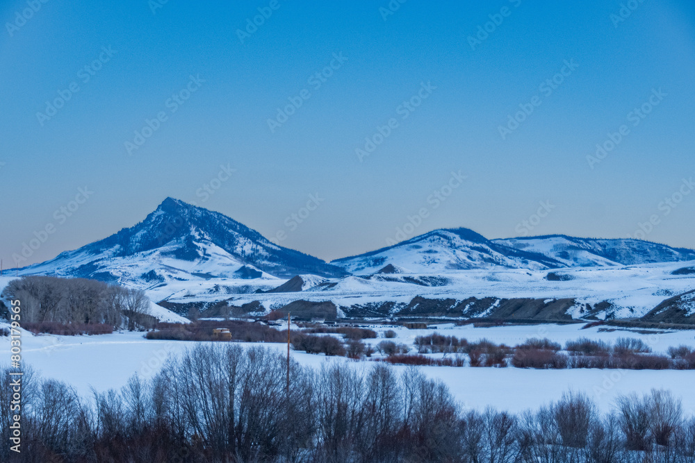 Snow covered Medicine Bow Mountains Range  in Colorado at Sunrise 