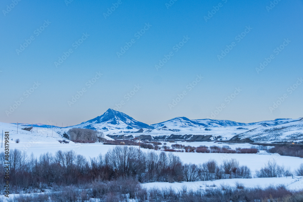 Snow covered Medicine Bow Mountains Range  in Colorado at Sunrise 