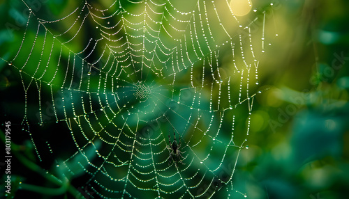 Spider web in the morning, spider web with dew drops