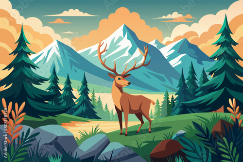 Wild animal deer in its environment-