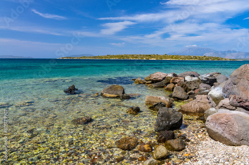 Mustafa Çelebi island in Ildir Bay scenic view (Izmir province, Turkiye)