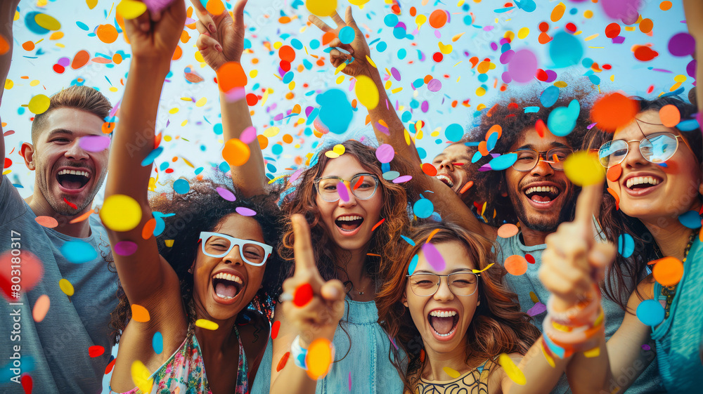 corporate party of a company people taking selfies, casually dressed, happy colorfull.generative ai corporate party of a company people taking selfies, casually dressed, happy colorfull.generative ai
