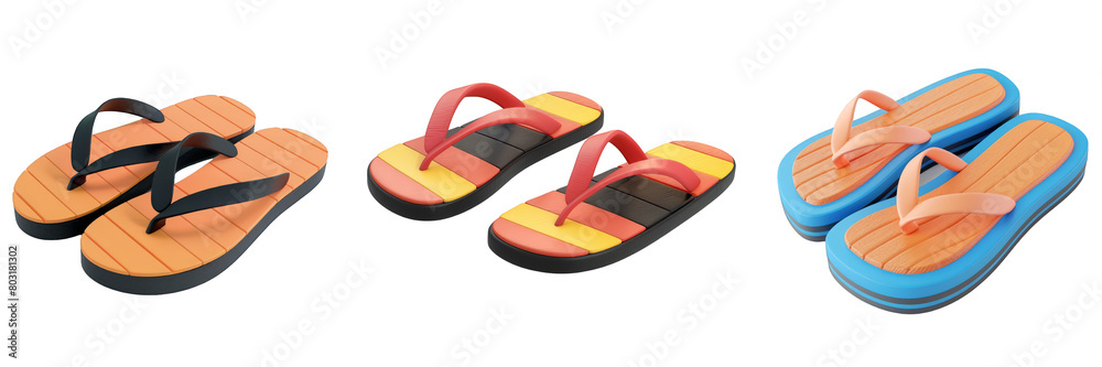 PNG flip-flops 3d icons and objects collection, in cartoon style minimal on transparent, white background, isolate PNG flip-flops 3d icons and objects collection, in cartoon style minimal on transparent, white background, isolate