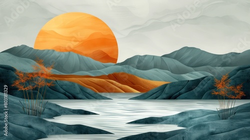 Lake With Mountains Painting