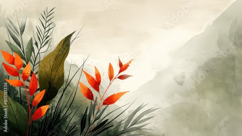 Orange Flowers and Green Leaves Painting