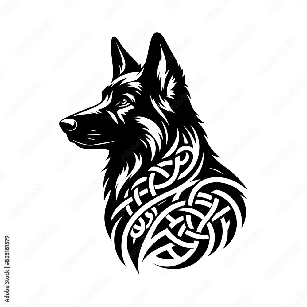 dog, German Shepherd silhouette in animal celtic knot, irish, nordic illustration