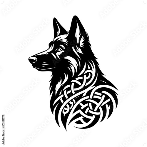 dog, German Shepherd silhouette in animal celtic knot, irish, nordic illustration
