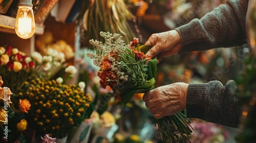 Customers browsing and selecting blossoms from a diverse array of flowers at a local florist. 