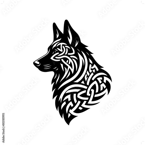 dog, German Shepherd silhouette in animal celtic knot, irish, nordic illustration