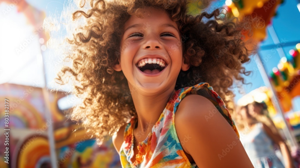 Young Girl Smiles on Merry-Go-Round Young Girl Smiles on Merry-Go-Round
