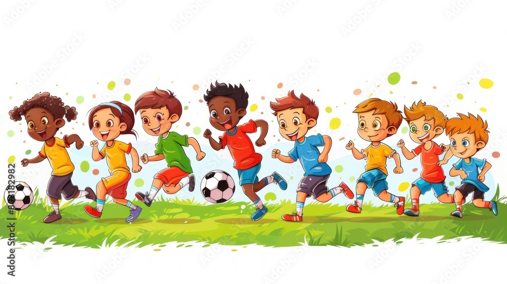 A group of children playing soccer A group of children playing soccer