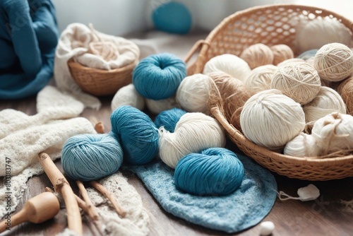 yarn and knitting needles photo