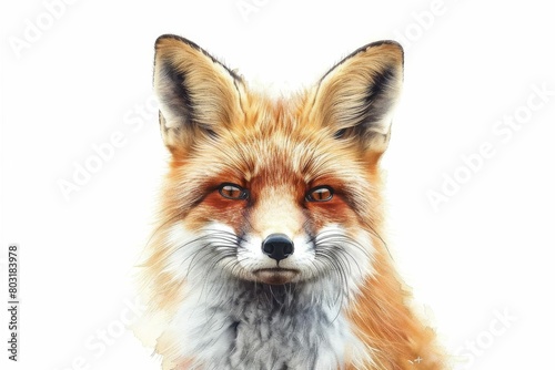 charming european red fox portrait inquisitive expression fluffy fur on white background detailed wildlife illustration