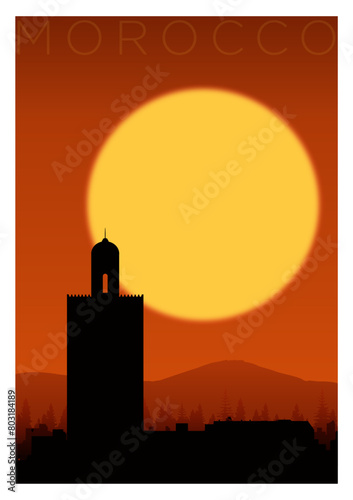 tourist view of morocco. silhouette of an Arab city. vector