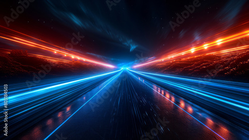 Light streaks forming road: Illuminated journey.generative ai