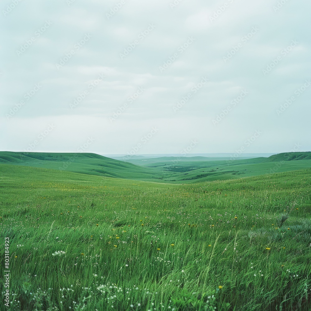 Fototapeta premium Green rolling hills under a grey sky