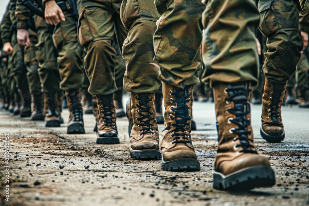 Marching Soldiers in Urban Setting. Generative ai. Marching Soldiers in Urban Setting. Generative ai.