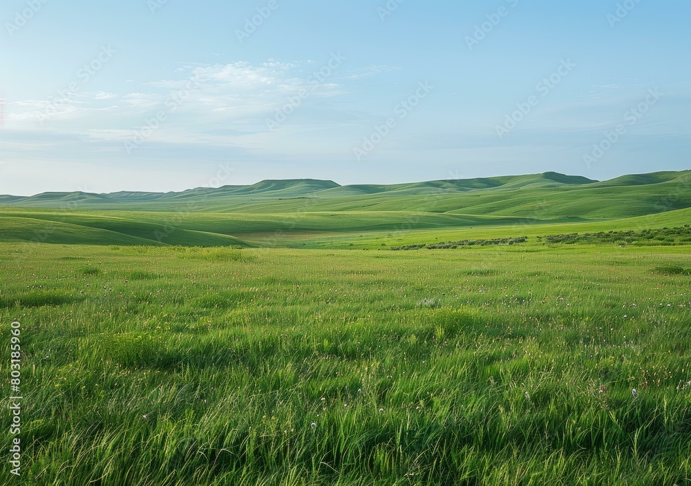 Vast green rolling hills under blue sky