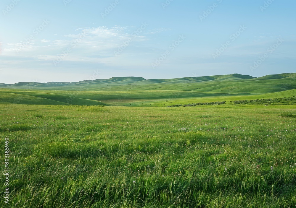 Vast green rolling hills under blue sky Vast green rolling hills under blue sky