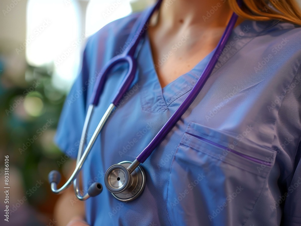 A young female doctor with a stethoscope around her neck