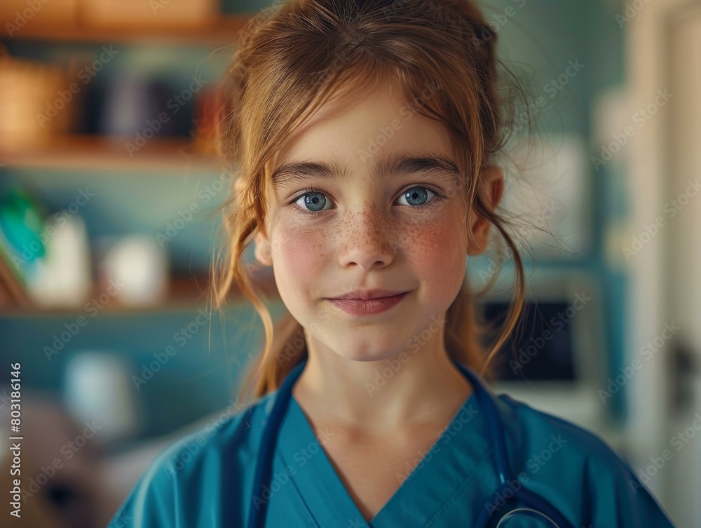 Portrait of a young girl in a blue medical uniform Portrait of a young girl in a blue medical uniform