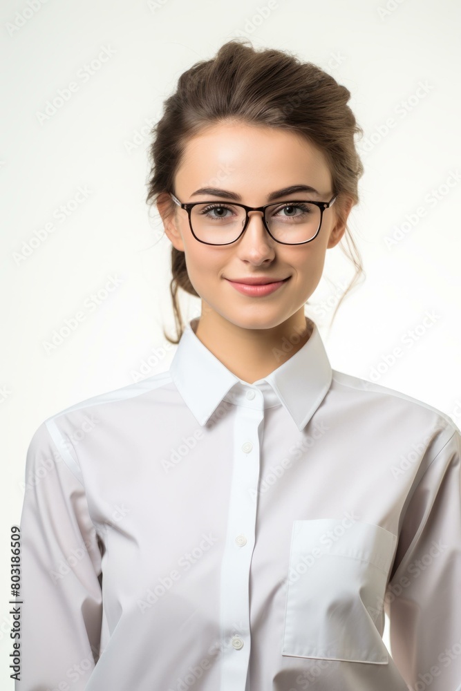 portrait of a young woman wearing glasses and a white shirt portrait of a young woman wearing glasses and a white shirt