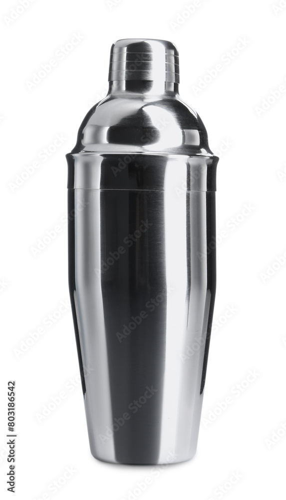One metal cocktail shaker isolated on white One metal cocktail shaker isolated on white