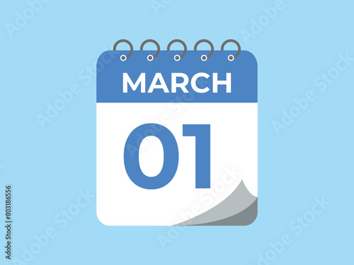 MARCH 1 calendar reminder. 1 MARCH daily calendar icon template. Calendar 1 MARCH icon Design template. Vector illustration
