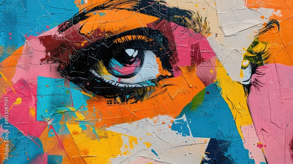 Colorful abstract painting of a woman's eye