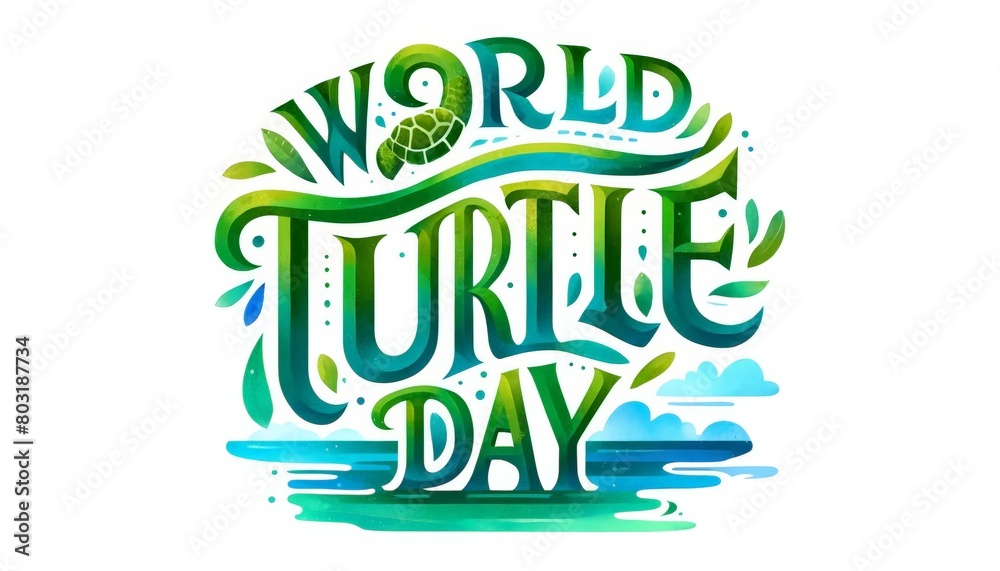 Fototapeta premium World turtle day is a day to celebrate turtles. The logo is green and blue and has a turtle on it