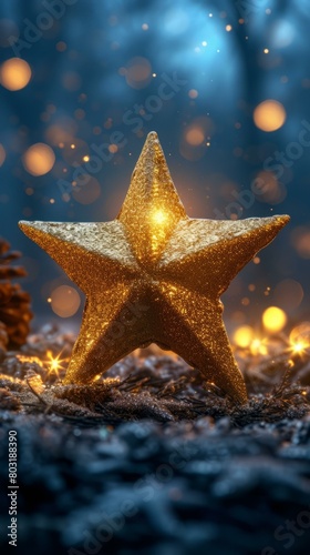 Golden Glittery Christmas Star Decoration